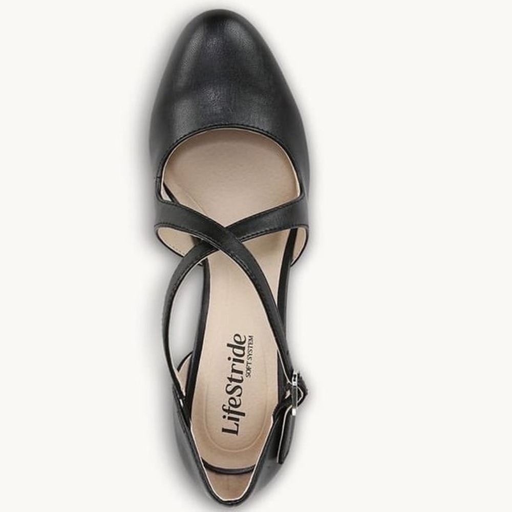 LifeStride Tracy Sz 8W Black Faux Leather Strappy Block Heel Pumps Wide NEW - Picture 9 of 11